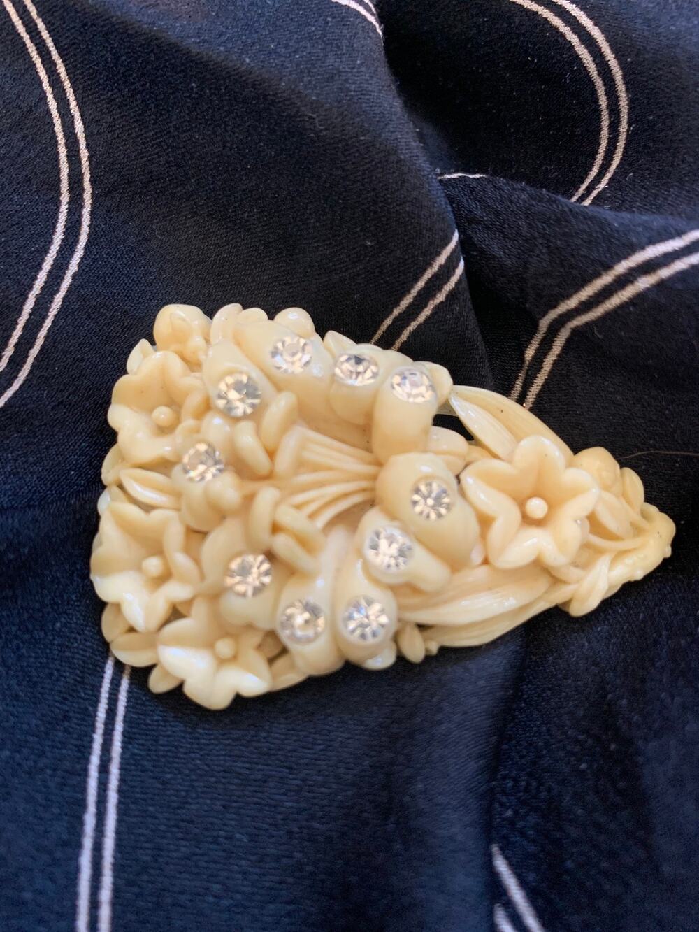 Vintage Early 1900s Bakelite Clip | Rhinestone Adorned Bakelite Dress Clip